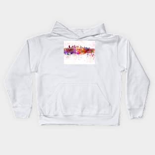 Brooklyn skyline in watercolor background Kids Hoodie